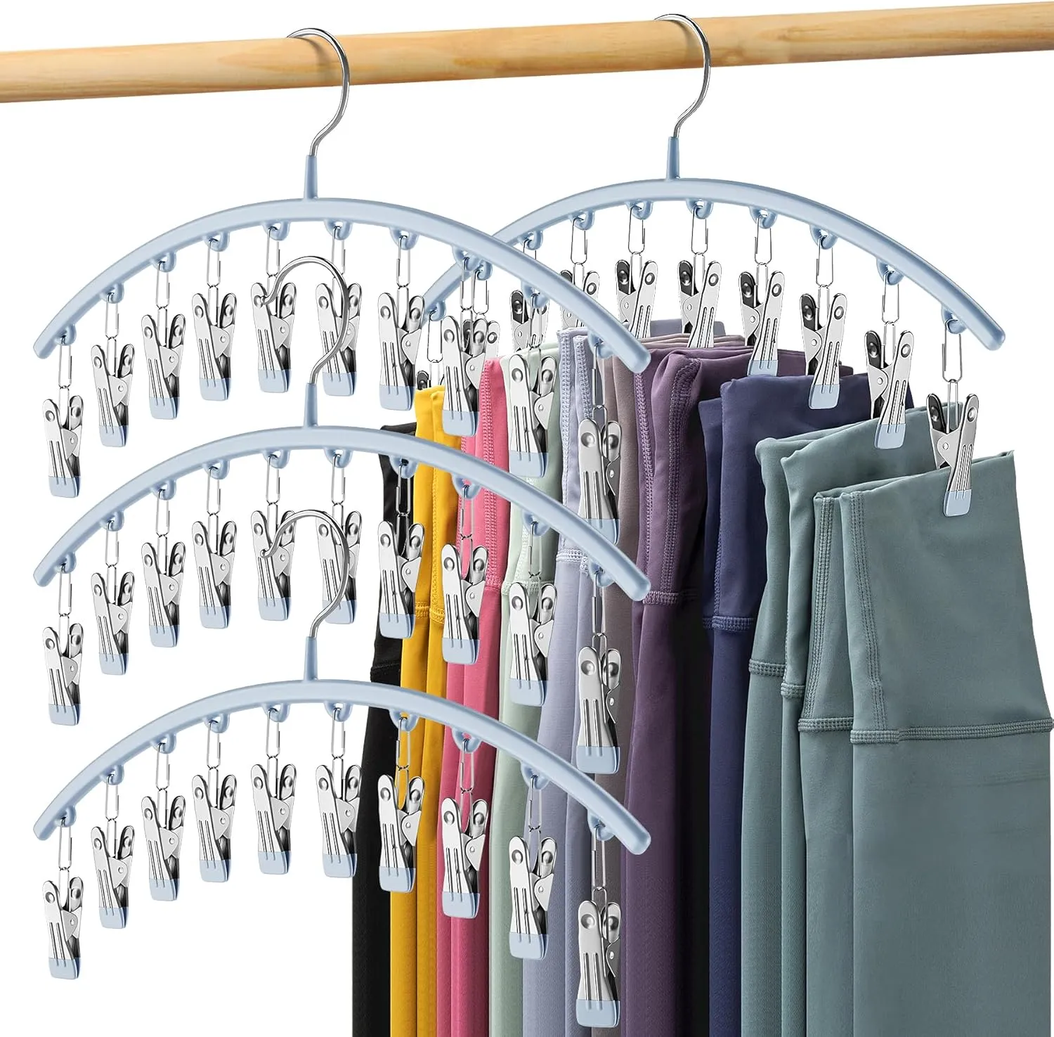 Yoga Pants Hanger w/Rubber Coated 4 Pack w/10 Clips
