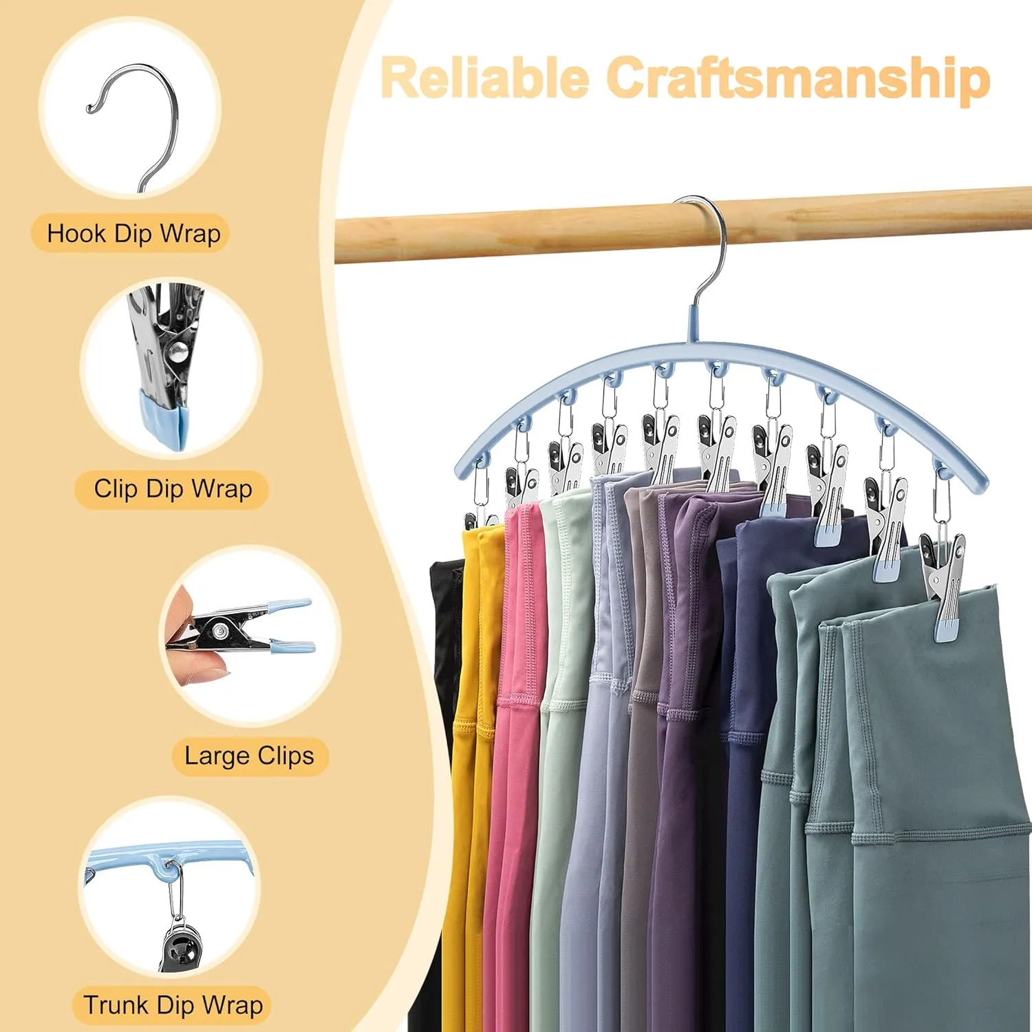Yoga Pants Hanger w/Rubber Coated 4 Pack w/10 Clips