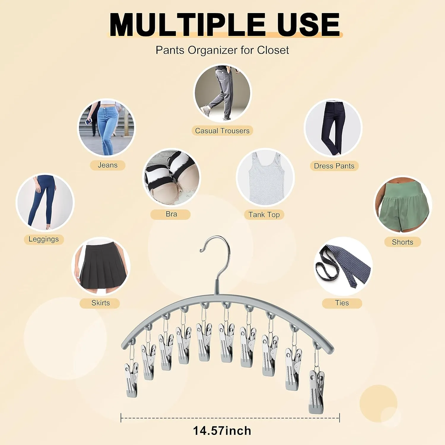 Yoga Pants Hanger w/Rubber Coated 4 Pack w/10 Clips