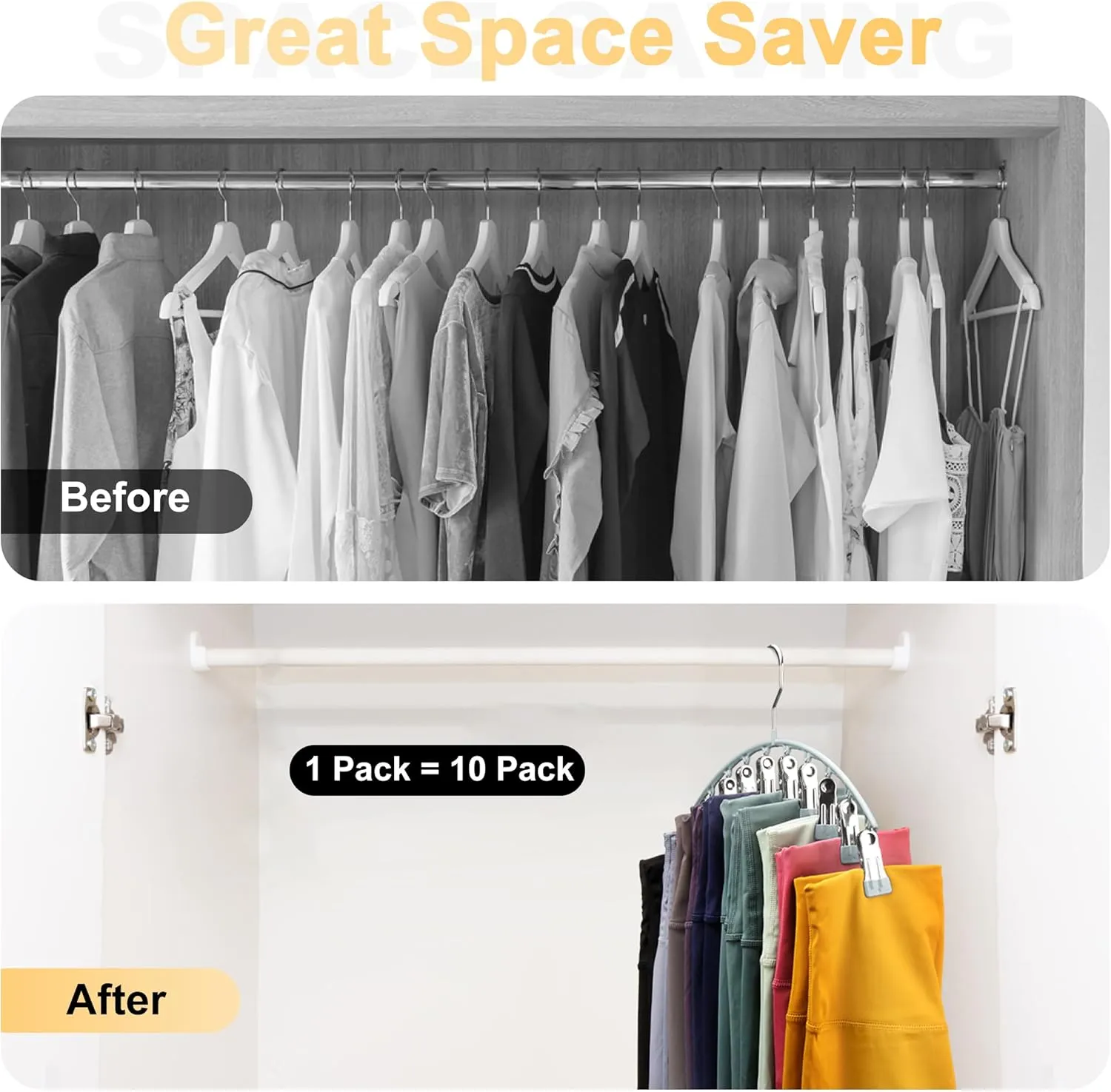 Yoga Pants Hanger w/Rubber Coated 4 Pack w/10 Clips