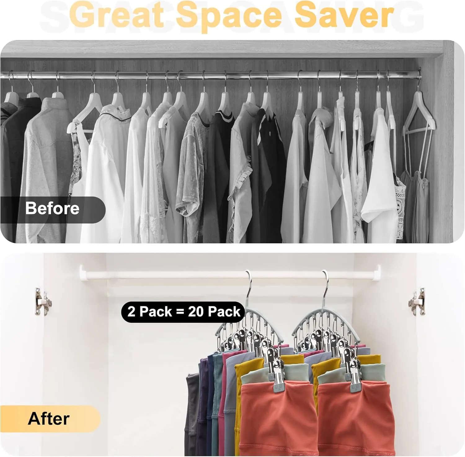 Yoga Pants Hanger w/Rubber Coated 4 Pack w/10 Clips