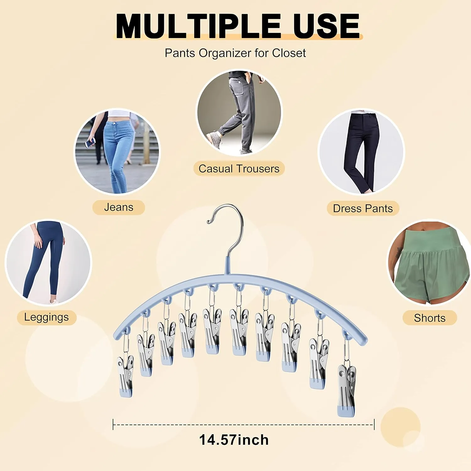 Yoga Pants Hanger w/Rubber Coated 4 Pack w/10 Clips