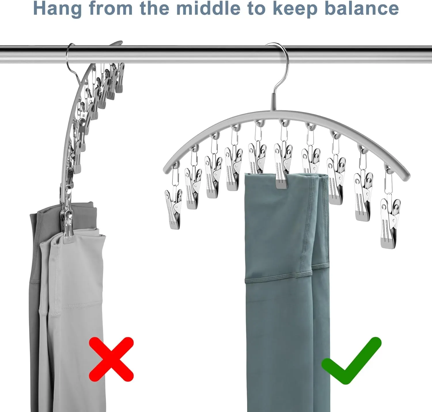 Yoga Pants Hanger w/Rubber Coated 4 Pack w/10 Clips