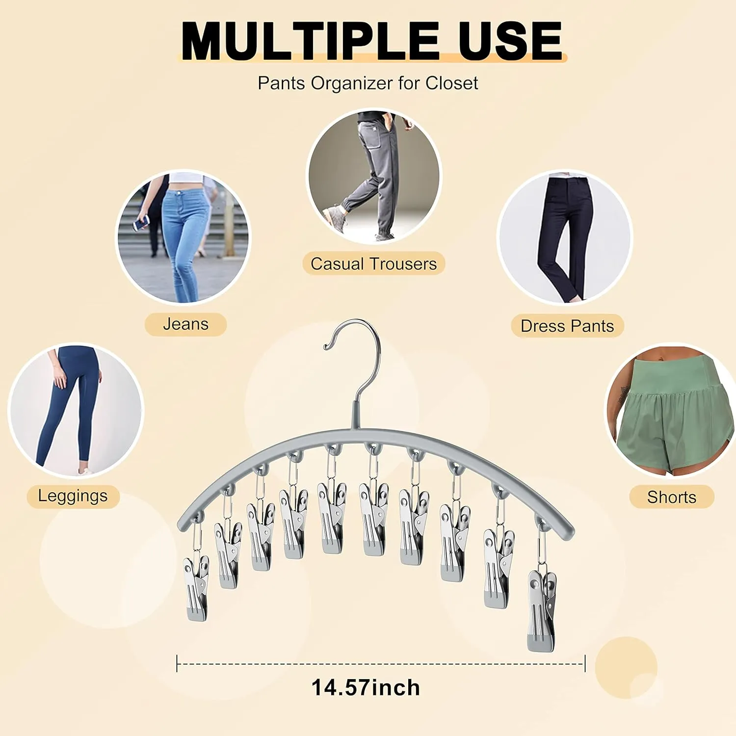 Yoga Pants Hanger w/Rubber Coated 4 Pack w/10 Clips